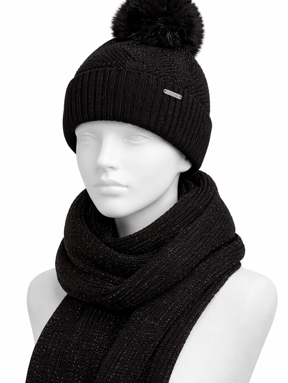 Calvin Klein Black Metallic Knit Beanie&Scarf